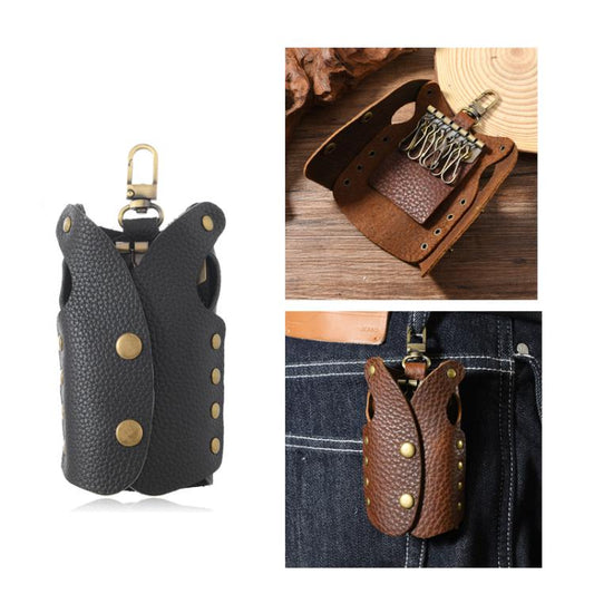 Clothing-Shaped Vintage Pebble Grain Leather Key Holder Keychain With Studded Design (Deep Brown) - Key Rings by buy2fix | Online Shopping UK | buy2fix