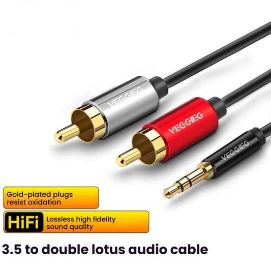 VEGGIEG 3.5mm 3.5 To 2RCA Audio Cable Cell Phone Computer Speaker Connection Cable, Length: 5m - RCA Cable by VEGGIEG | Online Shopping UK | buy2fix