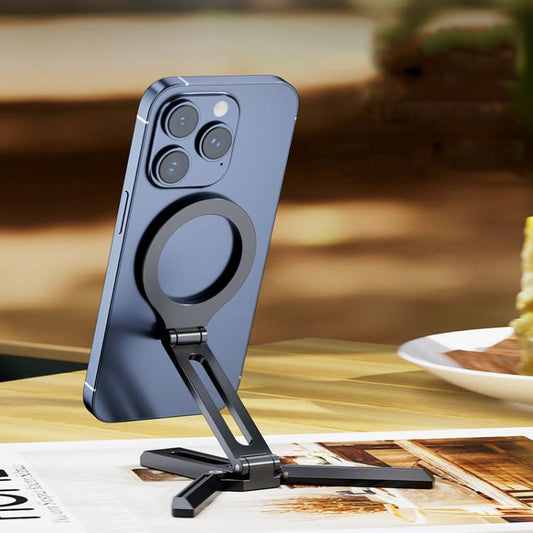 Foldable Magnet Tripod Desk Mount Phone Handle Smartphone Bracket(Silver) - Desktop Holder by buy2fix | Online Shopping UK | buy2fix