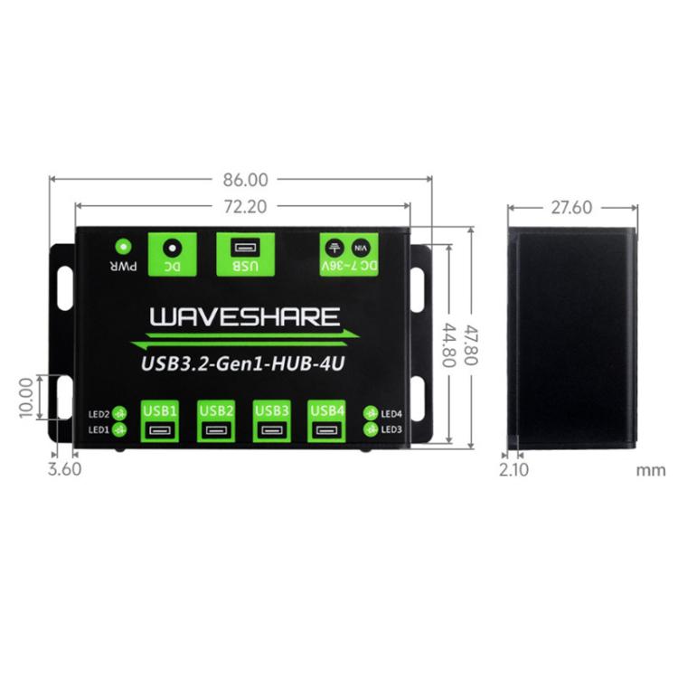 WAVESHARE USB3.2-Gen1-HUB-4U 4 Way USB 3.2 Hub 1 To 4 Metal Case Extender - USB 3.0 HUB by WAVESHARE | Online Shopping UK | buy2fix