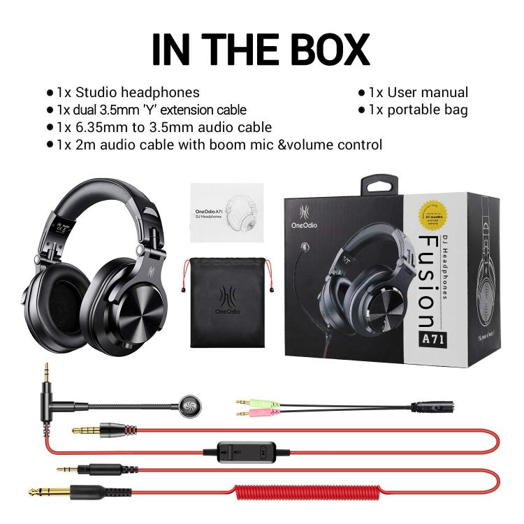 OneOdio A71M Headset Wired DJ Disc Monitor Headphones With Mic Computer Headphone(Black) - Multimedia Headset by OneOdio | Online Shopping UK | buy2fix