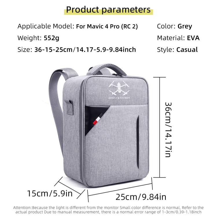 For DJI Mavic 4 Pro / RC 2 Backpack Shoulder Bag EVA Carrying Case(Gray) - Backpacks & Bags by buy2fix | Online Shopping UK | buy2fix