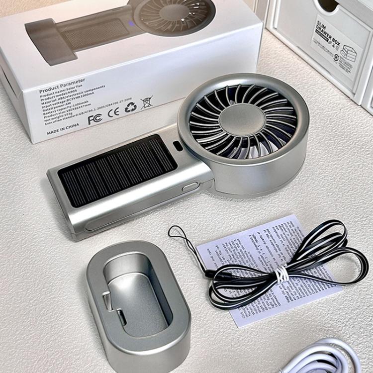 Solar Powered Handheld & Desk Fan with 5-Speed Turbo 12 Blades USB Type-C Fast Charging(Black) - Electric Fans by buy2fix | Online Shopping UK | buy2fix