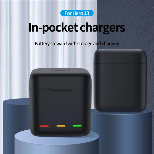 For GoPro HERO13 Black TELESIN 3 Slots Charging Case Compact Storage Box(Black) - Charger by TELESIN | Online Shopping UK | buy2fix