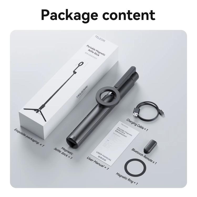 TELESIN 1.3m Magnetic Selfie Stick Tripod Phone Stand for Outdoor Vlog & Live Streaming with Bluetooth Remote(Black) - Stand by TELESIN | Online Shopping UK | buy2fix