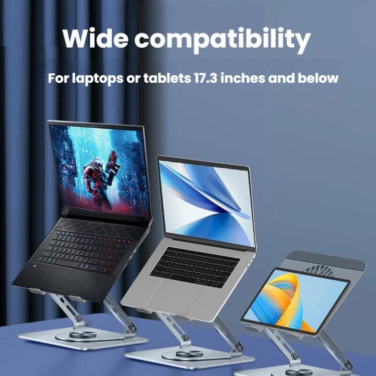 360 Rotating Laptop Stand Foldable Metal Desk Holder For 17.3 Inch Laptops Tablets With RGB Cooling Fan Silver - Laptop Stand by buy2fix | Online Shopping UK | buy2fix