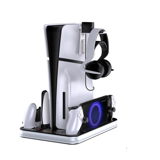JYS Charging Display Station for PS5/PS5 Slim/PS Portal Dual Controller Dock with Cooling Fan & Headphone Hook(Black White) - Charger & Power by JYS | Online Shopping UK | buy2fix