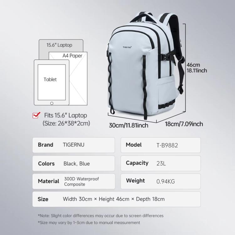 Tigernu Large Capacity Sports & Travel Backpack 15.6 Inch Lightweight Business Laptop Bag(Light Blue) - Backpack by Tigernu | Online Shopping UK | buy2fix