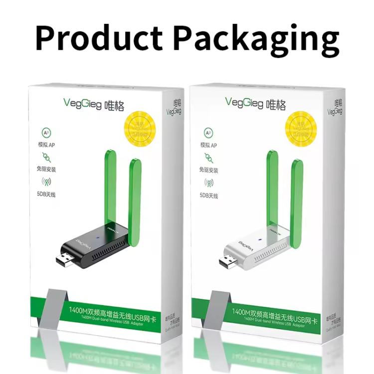 VegGieg 1400Mbps Dual Band WIFI 6 USB Wireless Adapter Driver-Free Network Card for Desktop PC/Laptop(White) - USB Network Adapter by VegGieg | Online Shopping UK | buy2fix