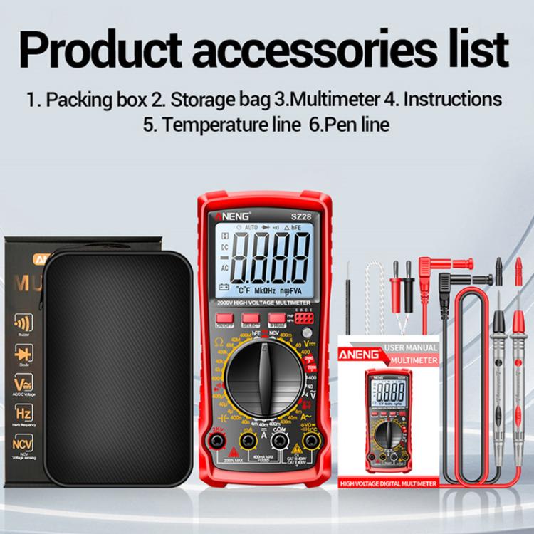 ANENG 2000V High Voltage High Precision Photovoltaic Digital Multimeter(SZ28 Red) - Digital Multimeter by ANENG | Online Shopping UK | buy2fix