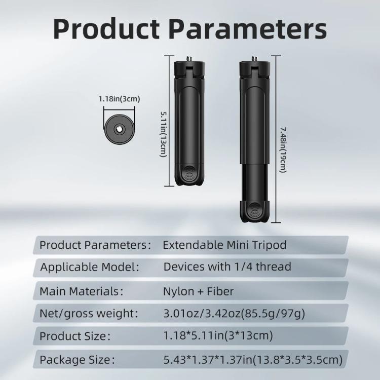 Flymile Extendable Mini Tripod With 1/4-Inch Screw For Action Cameras Phone Clip Set - Mount & Holder by Flymile | Online Shopping UK | buy2fix