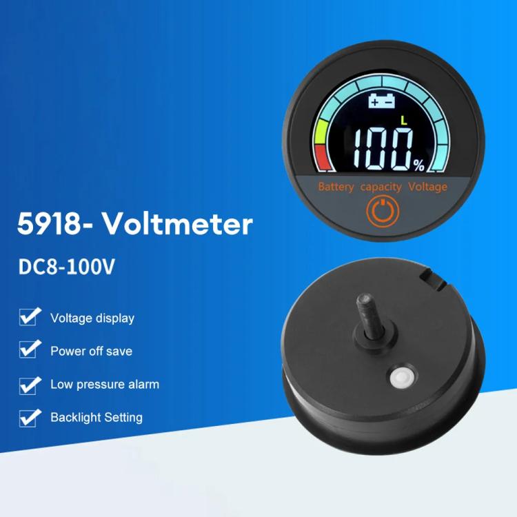 DC 8-100V Lithium Lead-acid Battery Circular Digital Display Meter, Specification: Embedded Installation - Electrical Instruments by buy2fix | Online Shopping UK | buy2fix