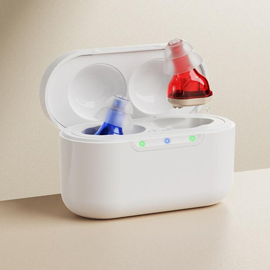CIC Invisible Hearing Amplifier With Mini Charging Case Portable Hearing Aid Device For Seniors(Red Blue) - Hearing Aids by buy2fix | Online Shopping UK | buy2fix