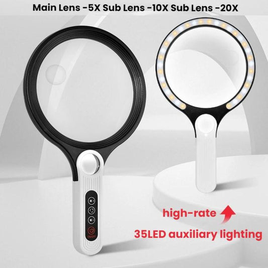 5/10/20X 13.5cm 3 Colors LED Handheld Magnifying Glass Adjustable Brightness For Reading, Spec: Battery - Hand Held Style by buy2fix | Online Shopping UK | buy2fix