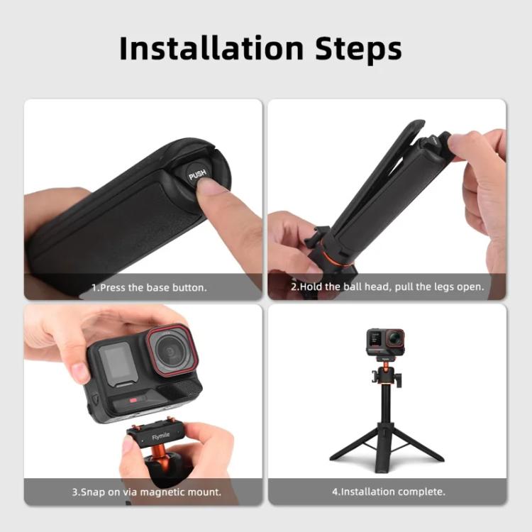 Flymile 20-54cm Magnetic Quick-Release Tripod for Insta360 Ace Pro 2/X5/X4/X3/X2/Ace Pro/Ace(Black) - Self Monopod Grip by Flymile | Online Shopping UK | buy2fix