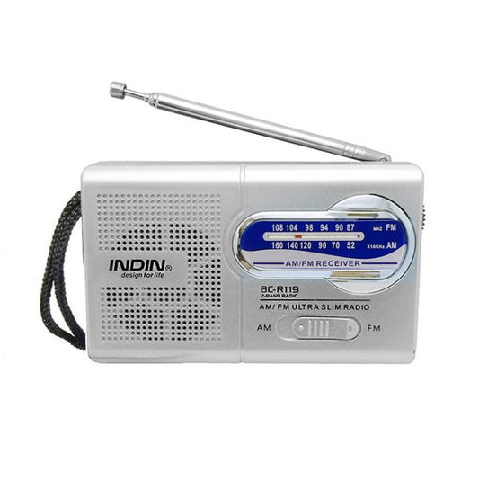 INDIN BC-R119 Portable AM/FM Radio for Seniors 530-1610KHz AM & 88-108MHz FM Lightweight Emergency Radio(Silver) - Radio Player by INDIN | Online Shopping UK | buy2fix