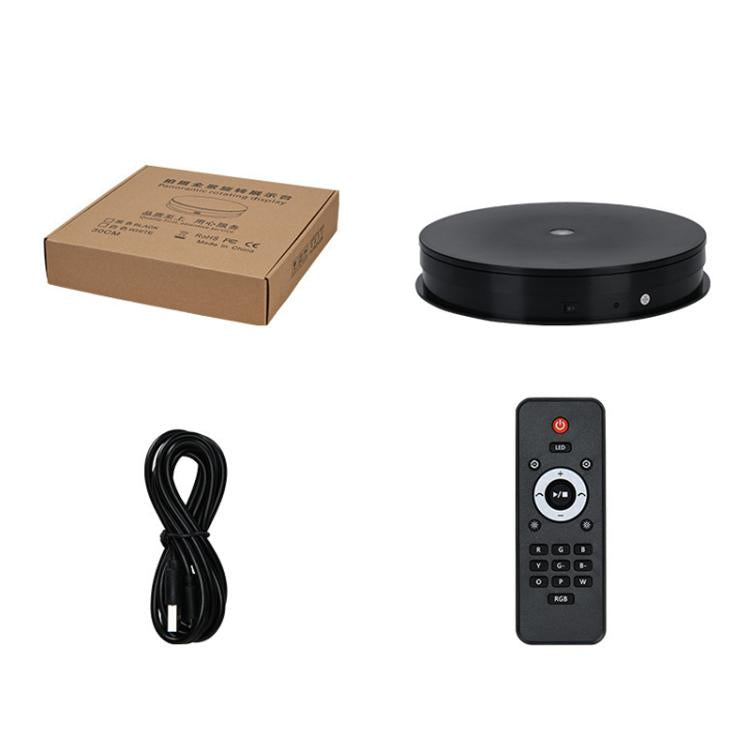Remote Control Light Rotating Tray Still Life Display Adjustable Speed Brightness Jewelry Stand, Spec: 20cm Black Base White Light Direct Plug - by buy2fix | Online Shopping UK | buy2fix