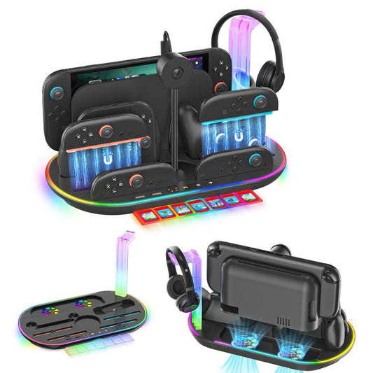 For Nintendo Switch 2 JYS NS2322 With RGB Light Charging Base Cooling Charging Storage Integrated Base(Black) - Holder by JYS | Online Shopping UK | buy2fix