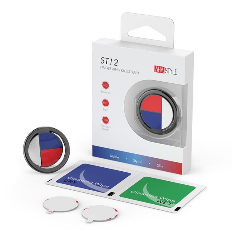 AhaStyle ST12 Metal Ring Clip Phone Stand Aluminum Alloy Adhesive Mount(Red White Blue) - Ring Holder by AhaStyle | Online Shopping UK | buy2fix