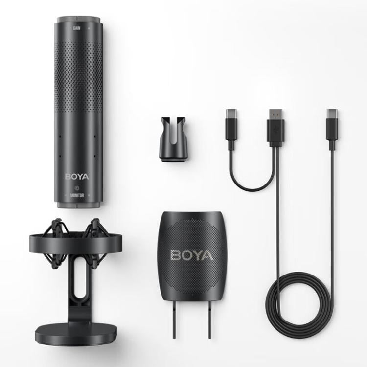 BOYA K9 Built-In Sound Card Quadruple Noise Reduction Desktop Microphone PC Recording Game Live Noise Reduction Microphone(Black) - Microphone by BOYA | Online Shopping UK | buy2fix