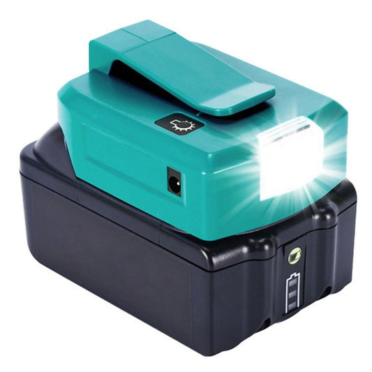 适用于Makita 14.4V/18V Lithium Battery Adapter With LED Lighting, Spec: Dual USB + DC - Charger & Converter by buy2fix | Online Shopping UK | buy2fix