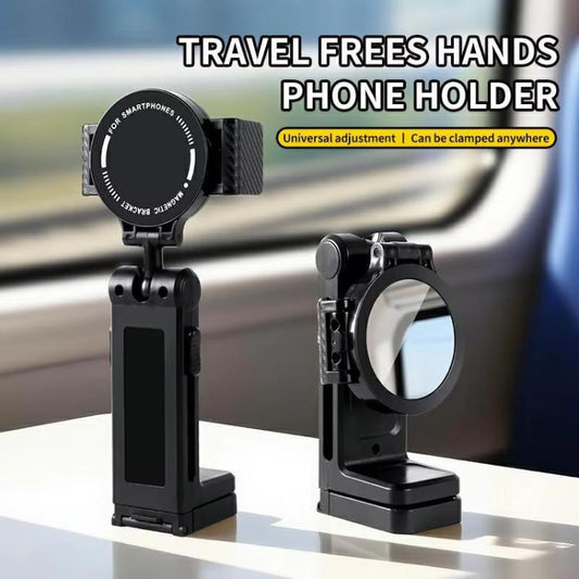 L2 Magnetic+Mirror Portable Phone Holder Clamp Mount For Travel 360-Degree Rotation Lazy Bracket Desk Stand(Black) - Desktop Holder by buy2fix | Online Shopping UK | buy2fix