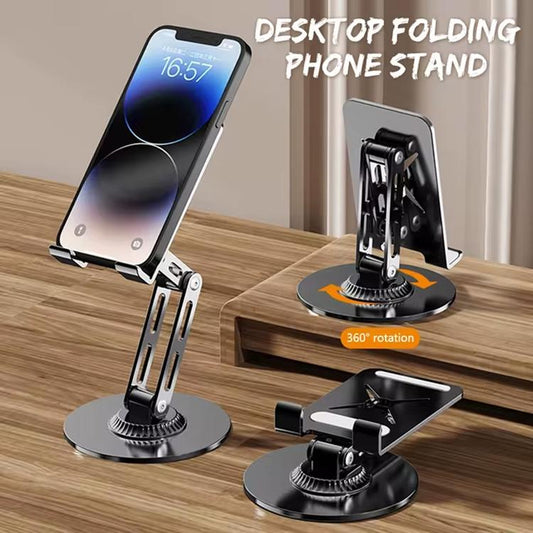 Dual-Fold Phone Tablet Stand Full Metal 360-degree Rotation Desktop Holder with 3-Axis Adjustable Arm(Black) - Desktop Holder by buy2fix | Online Shopping UK | buy2fix