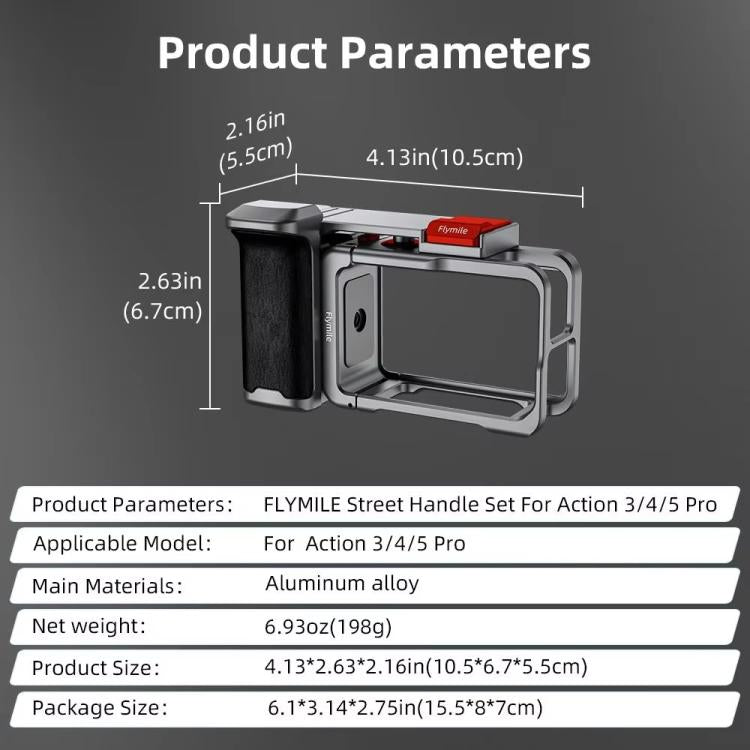 Flymile Street Shooting Handle Kit for DJI Osmo Action 5 Pro/4/3 Action Camera Aluminum Expansion Cage(Metal Color) - Protection Frame by Flymile | Online Shopping UK | buy2fix