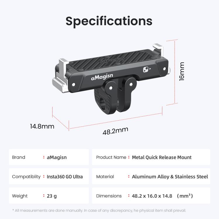 For Insta360 Go Ultra Camera aMagisn Metal Quick Release Magnetic Adapter With 1/4-inch Threaded Hol(Black) - Mount & Holder by aMagisn | Online Shopping UK | buy2fix