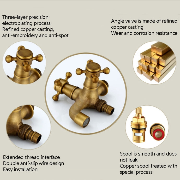 Copper Antique Washing Machine Faucet one Point two Pairs Single Cold 4 Points Faucet by buy2fix