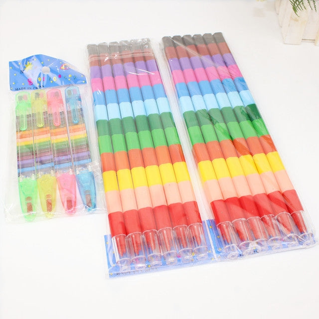 6pcs Creative Building Blocks Crayons Children 12 Colors Drawing Educational Toys by buy2fix
