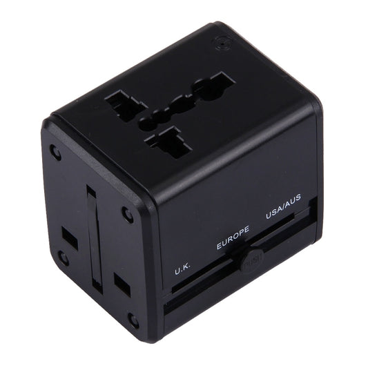 World-Wide Universal Travel Concealable Plugs Adapter with & Built-in Dual USB Ports Charger for US, UK, AU, EU(Black) by buy2fix