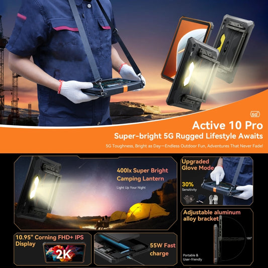 Blackview Active 10 Pro 5G Rugged Tablet, 12GB+512GB, 10.95 inch Android 14 Dimensity 7300 Octa Core, Global Version with Google Play (Orange) - Blackview by Blackview | Online Shopping UK | buy2fix
