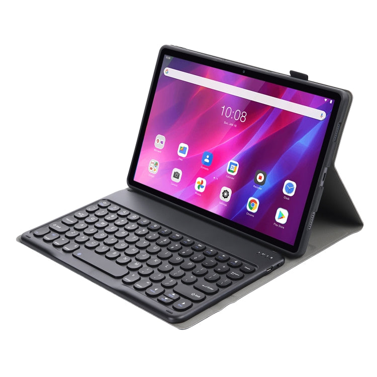 YAK10 2 in 1 Detachable Round Keycap Bluetooth Keyboard + Lambskin Texture TPU Protective Leather Tablet Case with Holder for Lenovo Qitian K10 TB-X6C6X(Black) by buy2fix
