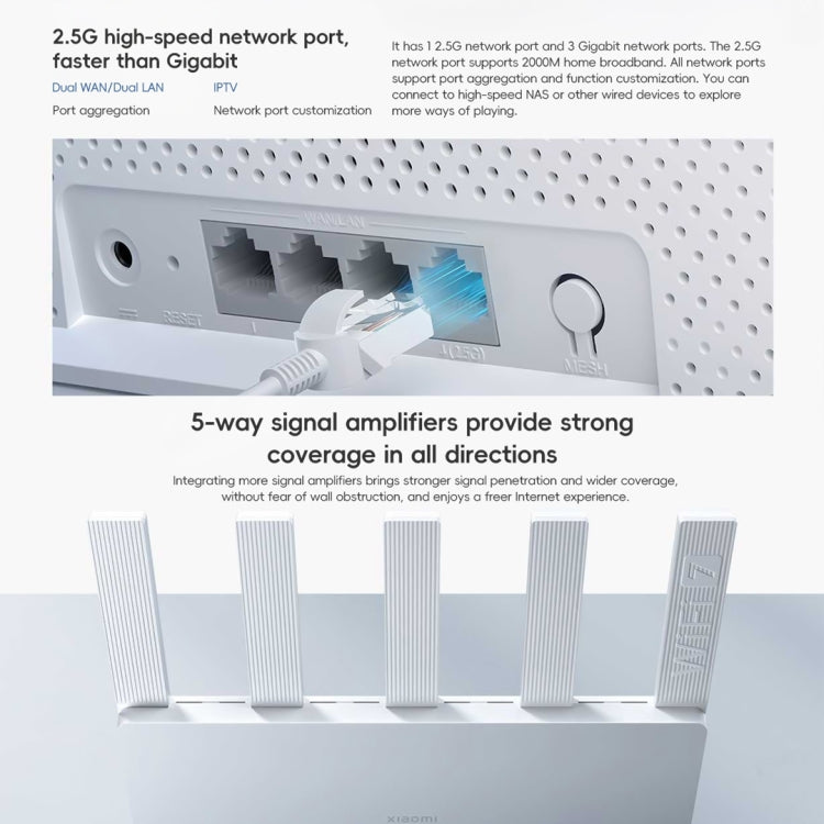 Xiaomi Router BE5000 WiFi 7 MLO 2.4GHz 5.0GHz Dual Band 2.5G Port 512MB RAM Repeater, US Plug (White) by Xiaomi
