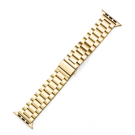 For Apple Watch Series 10 42mm / 9&8&7 41mm / SE 3&SE 2&6&SE&5&4 40mm / 3&2&1 38mm Fold Buckle 3 Beads Stainless Steel Watch Band(Gold) by buy2fix