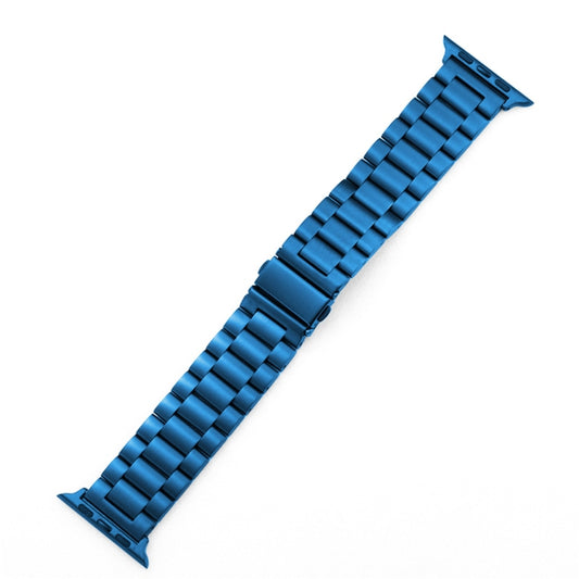 For Apple Watch Series 10 42mm / 9&8&7 41mm / SE 3&SE 2&6&SE&5&4 40mm / 3&2&1 38mm Fold Buckle 3 Beads Stainless Steel Watch Band (Blue) by buy2fix