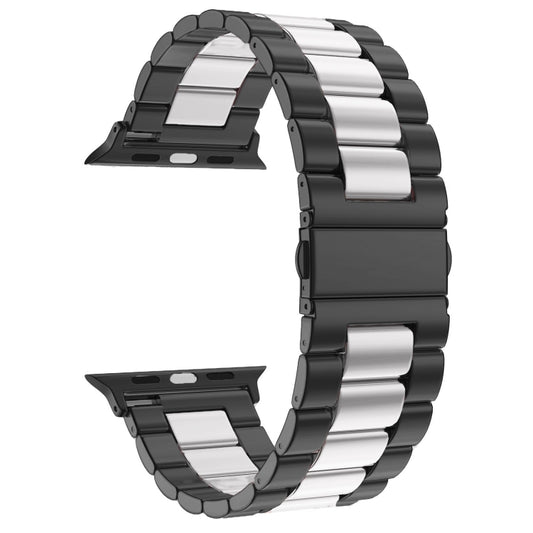 Fold Buckle 3 Beads Stainless Steel Watch Band For Apple Watch Ultra 49mm&Watch Ultra 2 49mm / Series 10 46mm / 9&8&7 45mm / SE 3&SE 2&6&SE&5&4 44mm / 3&2&1 42mm (Black Silver) by buy2fix