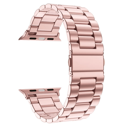 Fold Buckle 3 Beads Stainless Steel Watch Band For Apple Watch Ultra 49mm&Watch Ultra 2 49mm / Series 10 46mm / 9&8&7 45mm / SE 3&SE 2&6&SE&5&4 44mm / 3&2&1 42mm(Pink) by buy2fix