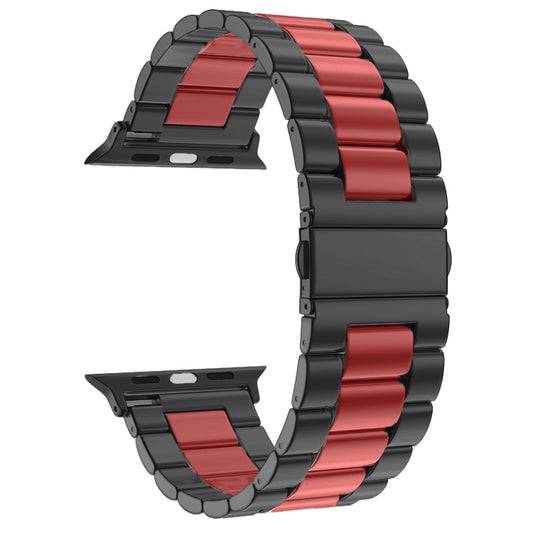 Fold Buckle 3 Beads Stainless Steel Watch Band For Apple Watch Ultra 49mm&Watch Ultra 2 49mm / Series 10 46mm / 9&8&7 45mm / SE 3&SE 2&6&SE&5&4 44mm / 3&2&1 42mm(Black Red) by buy2fix