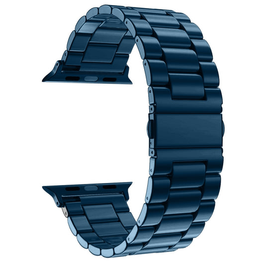 Fold Buckle 3 Beads Stainless Steel Watch Band For Apple Watch Ultra 49mm&Watch Ultra 2 49mm / Series 10 46mm / 9&8&7 45mm / SE 3&SE 2&6&SE&5&4 44mm / 3&2&1 42mm(Blue) by buy2fix