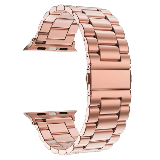 Fold Buckle 3 Beads Stainless Steel Watch Band For Apple Watch Ultra 49mm&Watch Ultra 2 49mm / Series 10 46mm / 9&8&7 45mm / SE 3&SE 2&6&SE&5&4 44mm / 3&2&1 42mm(Rose Gold) by buy2fix