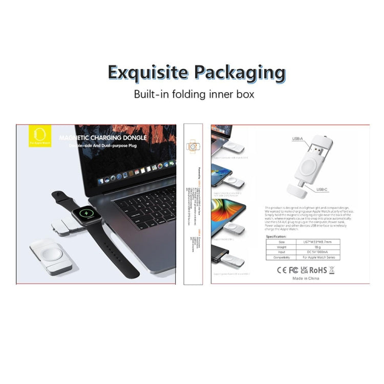 U8 USB / Type-C Magnetic Wireless Charger Fast Charger for Apple Watch Series (White) by buy2fix