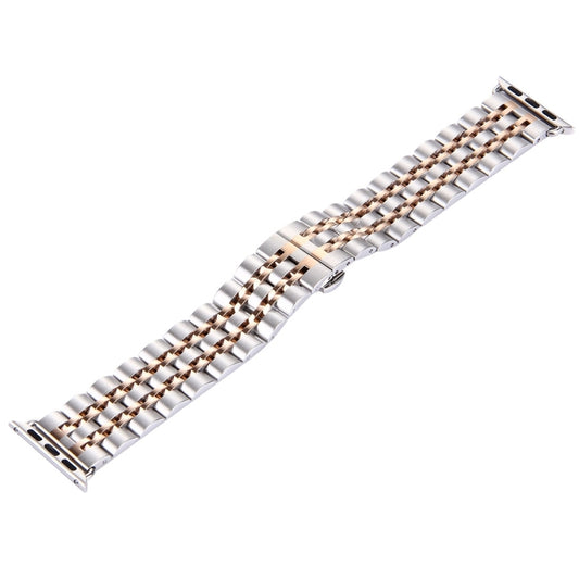 22mm Men Hidden Butterfly Buckle 7 Beads Stainless Steel Watch Band For Apple Watch 38mm(Silver Rose Gold) by buy2fix