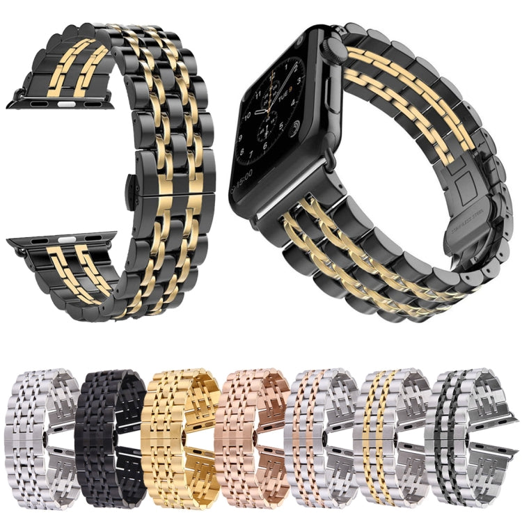 22mm Men Hidden Butterfly Buckle 7 Beads Stainless Steel Watch Band For Apple Watch 42mm(Silver) by buy2fix