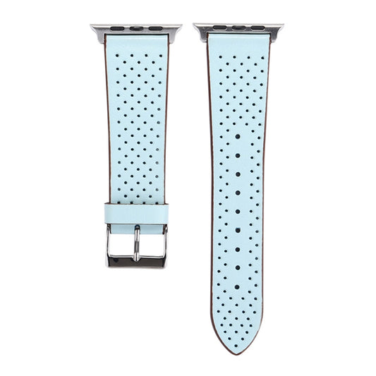 For Apple Watch Series 10 42mm / 9&8&7 41mm / SE 3&SE 2&6&SE&5&4 40mm / 3&2&1 38mm Simple Fashion Genuine Leather Hole Pattern Watch Band(Blue) by buy2fix