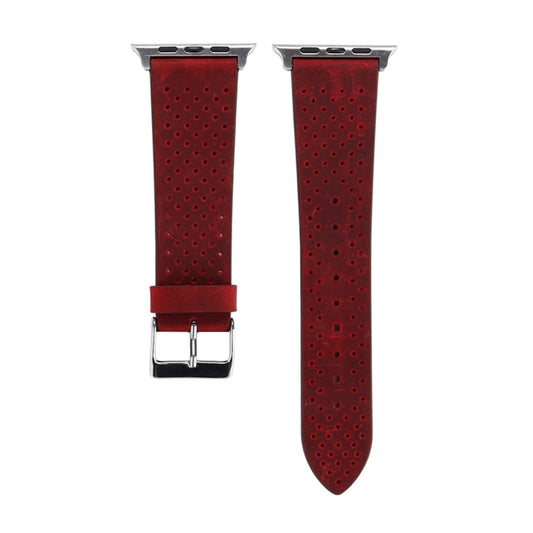 For Apple Watch Series 10 42mm / 9&8&7 41mm / SE 3&SE 2&6&SE&5&4 40mm / 3&2&1 38mm Simple Fashion Genuine Leather Hole Pattern Watch Band(Red) by buy2fix
