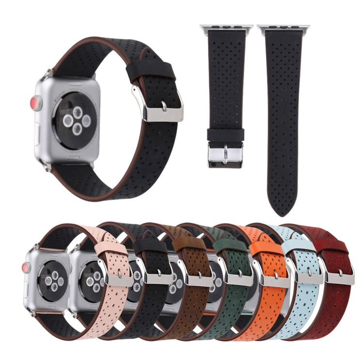 For Apple Watch Series 10 42mm / 9&8&7 41mm / SE 3&SE 2&6&SE&5&4 40mm / 3&2&1 38mm Simple Fashion Genuine Leather Hole Pattern Watch Band(Black) by buy2fix