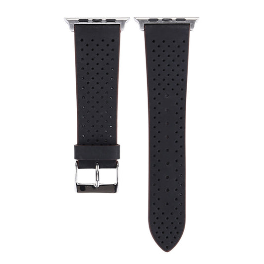 For Apple Watch Ultra 49mm&Watch Ultra 2 49mm / Series 10 46mm / 9&8&7 45mm / SE 3&SE 2&6&SE&5&4 44mm / 3&2&1 42mm Simple Fashion Genuine Leather Hole Pattern Watch Band(Black) by buy2fix