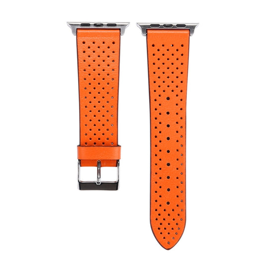 For Apple Watch Ultra 49mm&Watch Ultra 2 49mm / Series 10 46mm / 9&8&7 45mm / SE 3&SE 2&6&SE&5&4 44mm / 3&2&1 42mm Simple Fashion Genuine Leather Hole Pattern Watch Band(Orange) by buy2fix